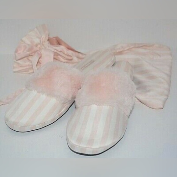 Victoria's Secret Shoes - VICTORIA'S SECRET WOMEN'S SIGNATURE SATIN SLIPPERS WHITE PINK STRIPED